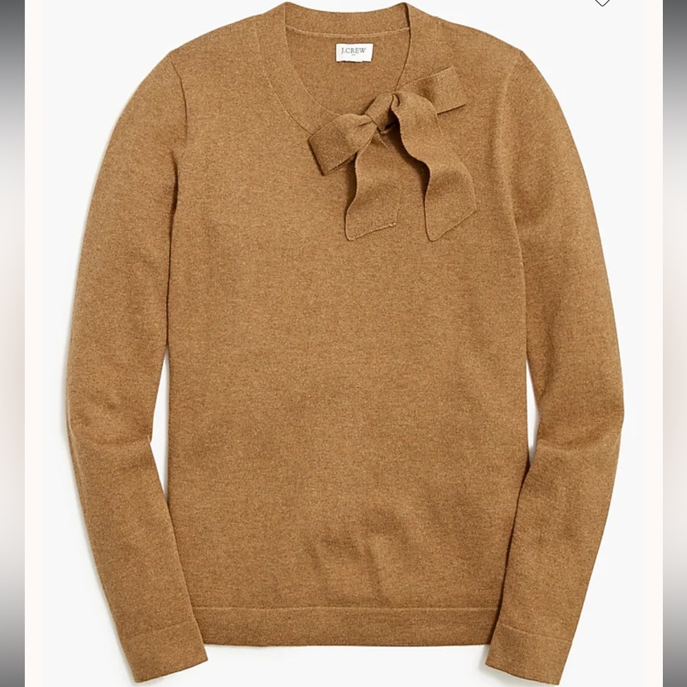 J. Crew Bow-Neck Knit Sweater Size Small Camel Brown